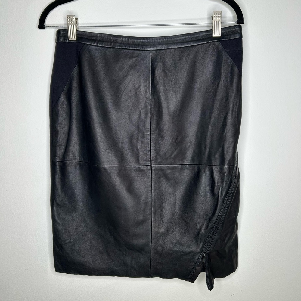 Nordstrom Trouvé leather black pencil skirt front-side zipper size 6 - Picture 2 of 7